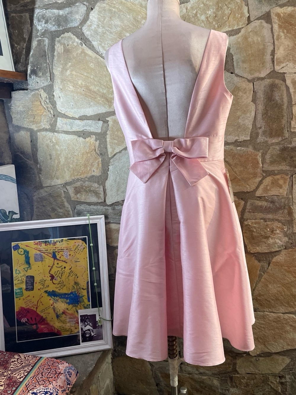 Alfred Sung NWT Pink Dupioni Bow Back Cocktail Dress Sample Piece